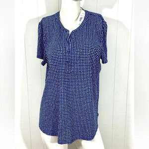 NWT  liz claiborne womens bold blue dot top shirt half button size 0x plus